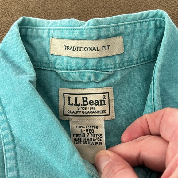 LL Bean lTraditional Fit Short Sleeve Teal Blue Short Sleeve Shirt Large (TD) - Picture 5 of 6